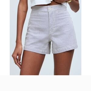 Madewell Women's Striped Shorts - Purple and White